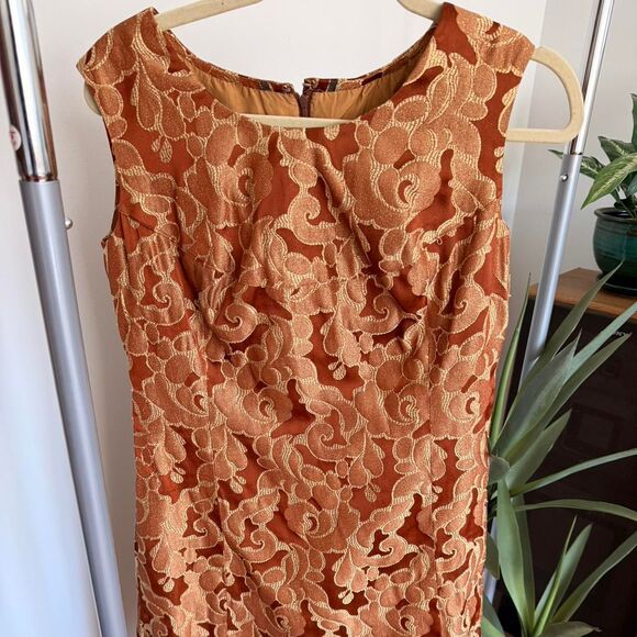 Dresses & Skirts - Vintage 50s 60s Gold Floral Dress – Elegant Brocade Shift Cocktail Dress